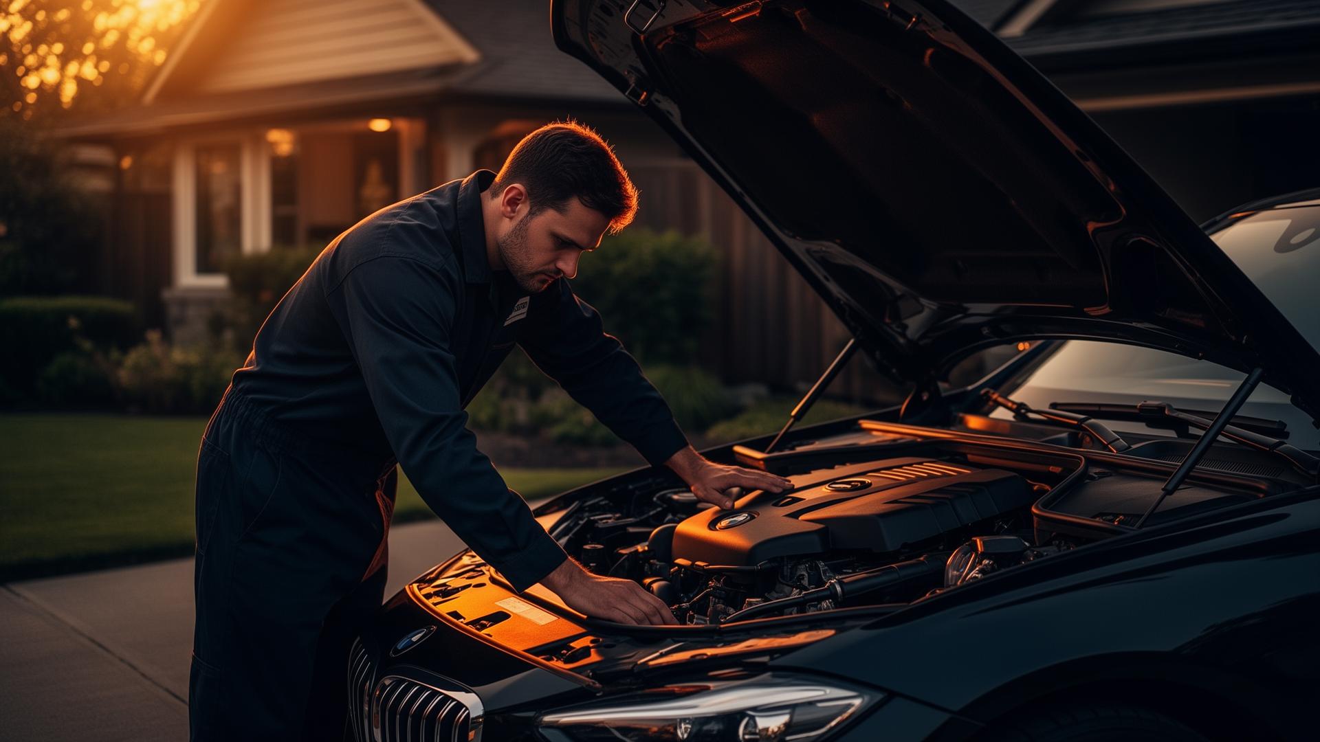 Mobile mechanic working on a car